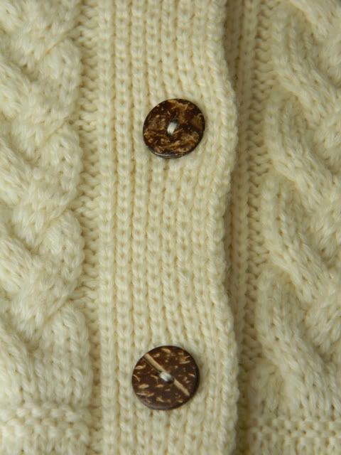 Glendalough Irish Cardigan Sweater Ivory Merino Wool S