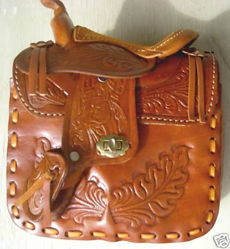 Girls Woman Western Horse Saddle Leather Handbag Purse