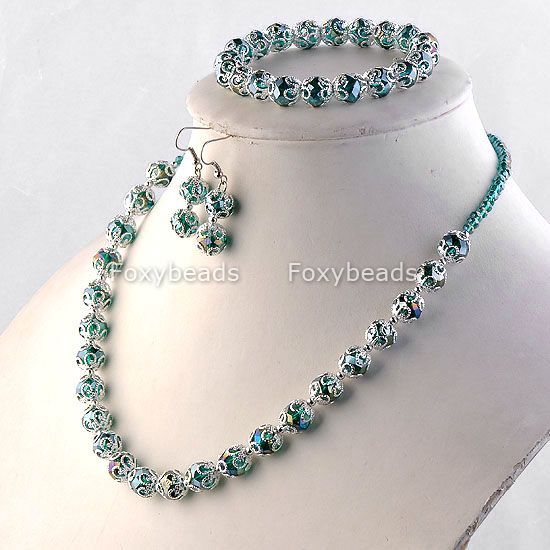  Crystal Glass Beaded Necklace Bracelet Earring Jewelry Set Gift