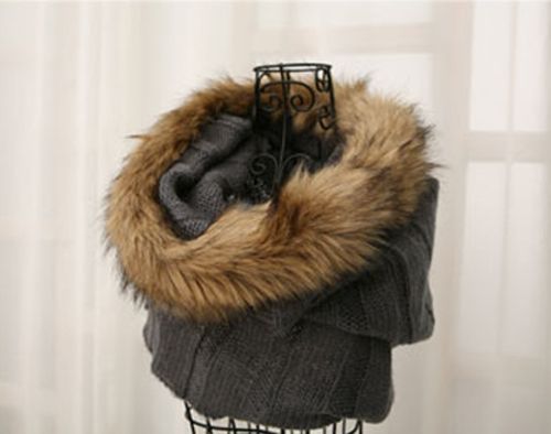 Glitters Mens Faux Fox Fur Knit Neck Warmer Scarf Xmas Gift