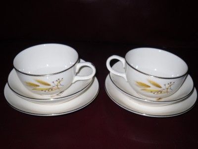 Vintage 6pc China Dinnerware Golden Wheat Harvest Cups Saucers Fruit