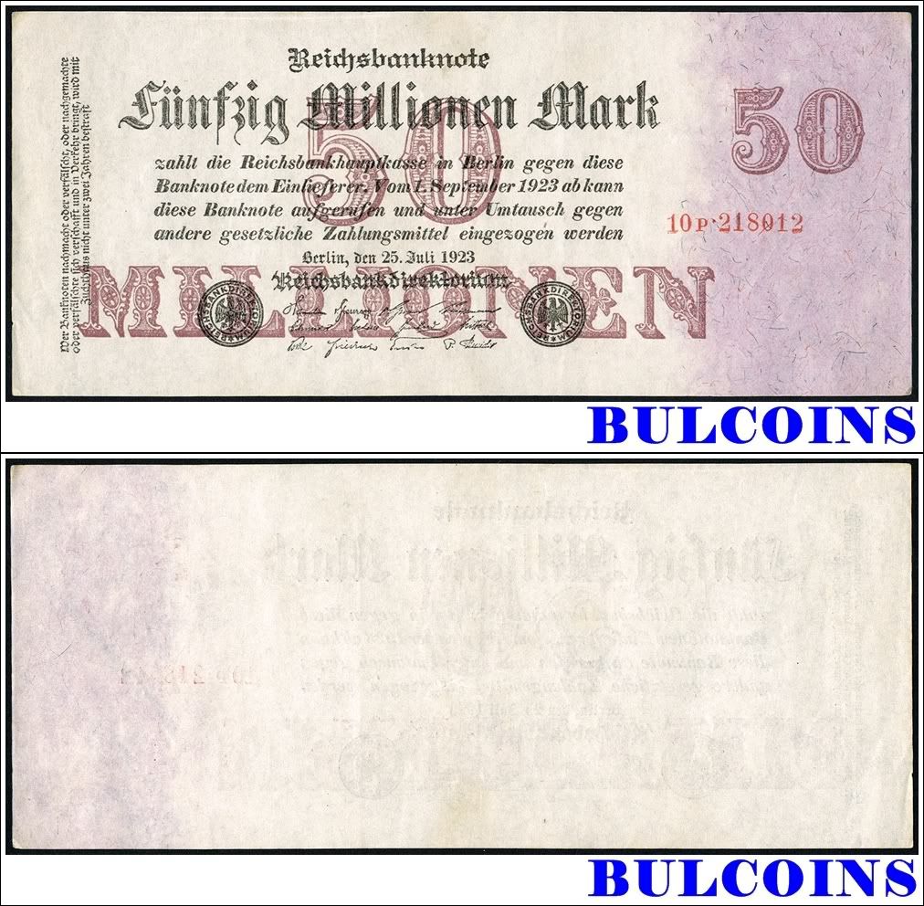 Germany Banknote 50 Millionen Mark 1923 10P Ro 97B P 98 Crisp XF