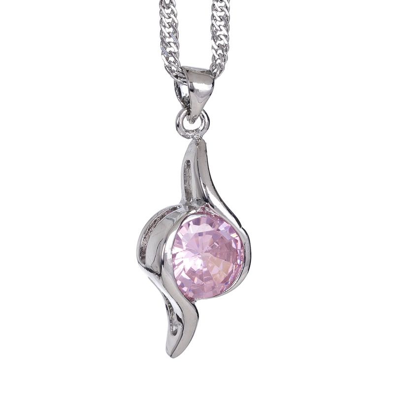  Lady Jewelry Pink Sapphire White Gold Plated Pendant Necklace Jewelry