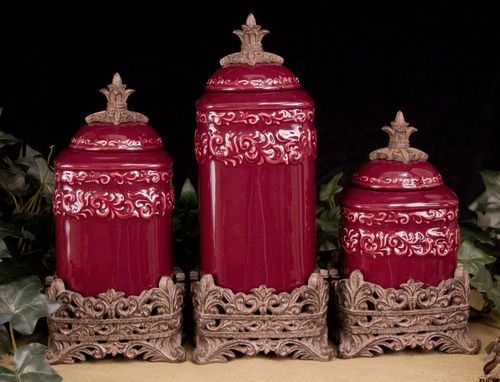 Tuscan Old World Drake Design Medium Berry Kitchen Canisters Set of 3