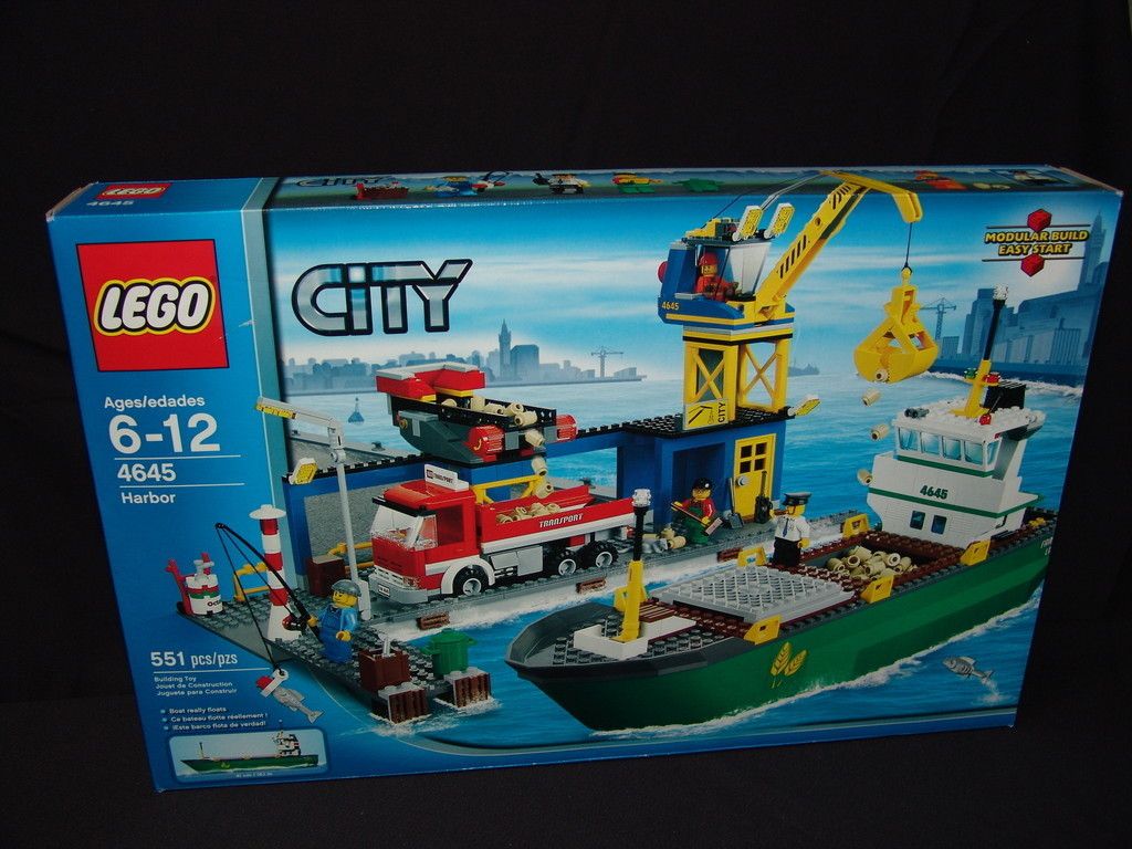 New LEGO CITY Harbor Cargo Ship 4645 Crane Truck Fisherman Boat Tower