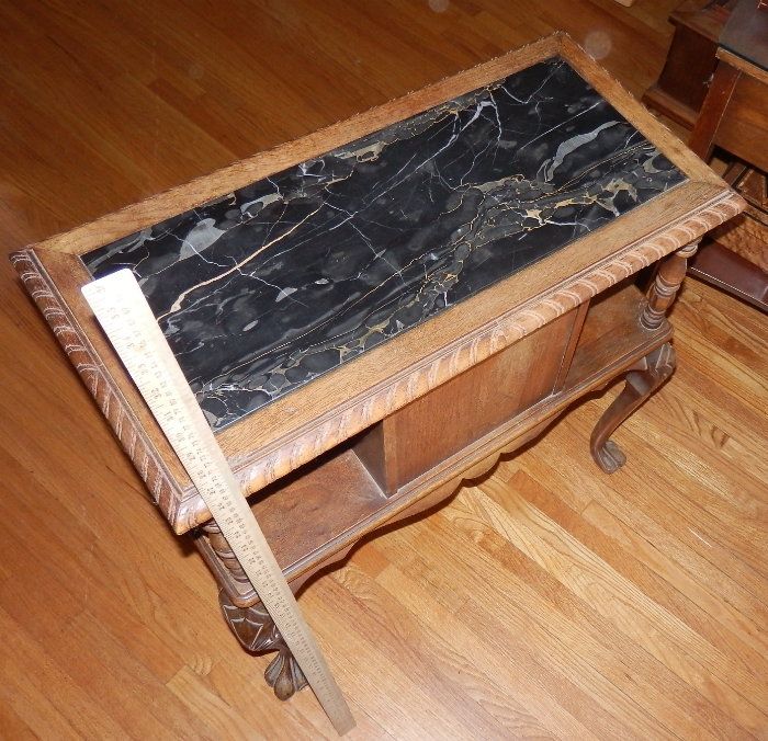 Antique Walnut + Onyx inlay top Tobacco Table copper lined humidor
