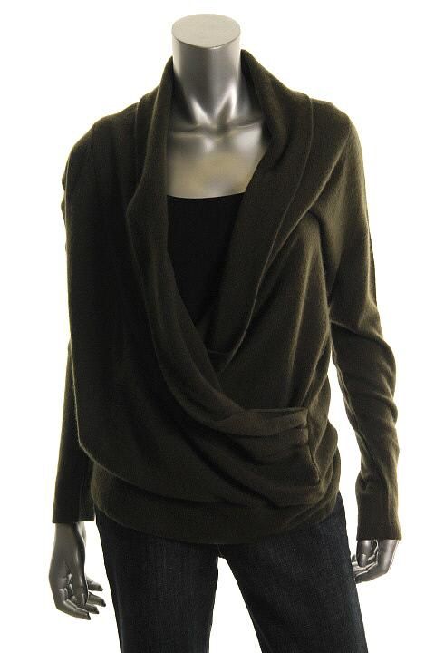 Hayden New Green Cashmere Long Sleeve Detail Wrap Front Pullover
