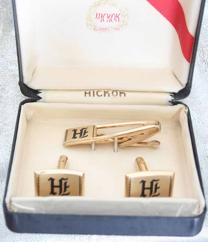 Hickok 60s Art Moderne Monogram H Cufflinks Tie Clasp