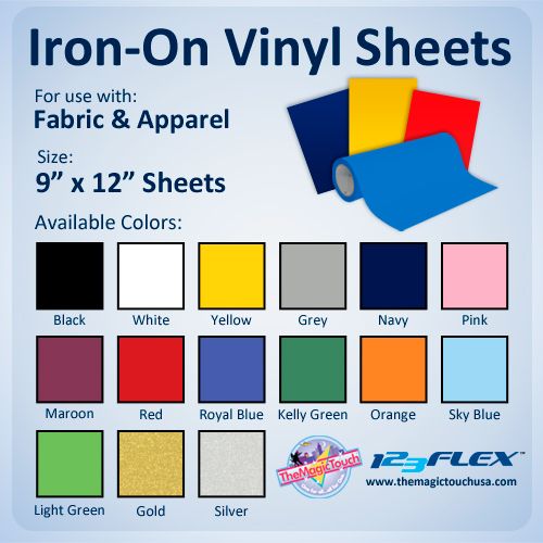 Iron on Heat Transfer Vinyl for Fabric 9 x 12 Sheets for All Cutting