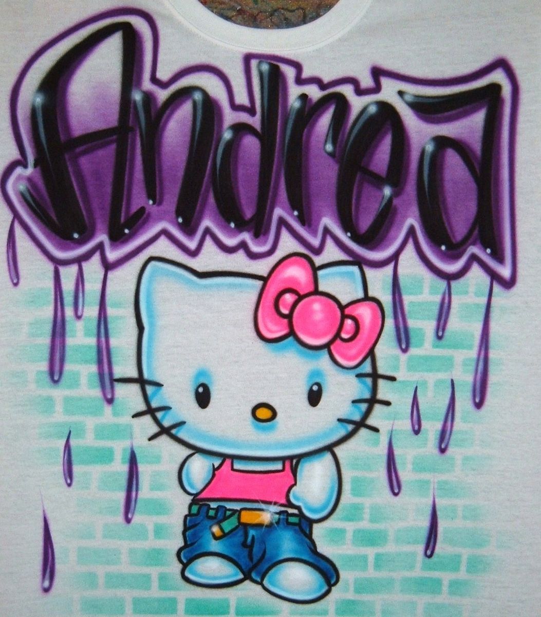 Airbrush Personalized Name with Hip Hop Hello Kitty T Shirt