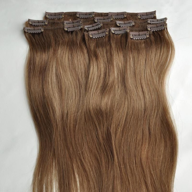  40cm 7pcs Clip in Real Human Hair Extensions 8 Medium Brown 70g