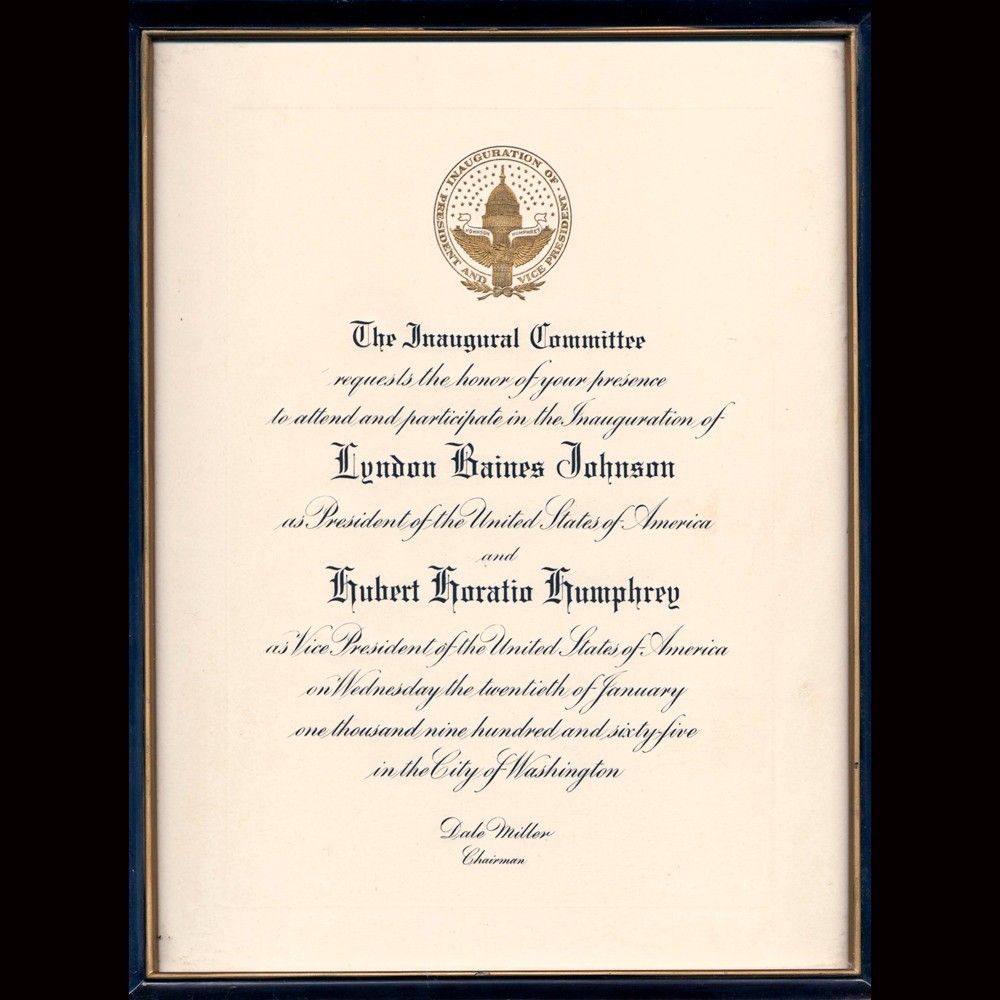 1965 Inaugural Invitation L B Johnson and HH Humphry