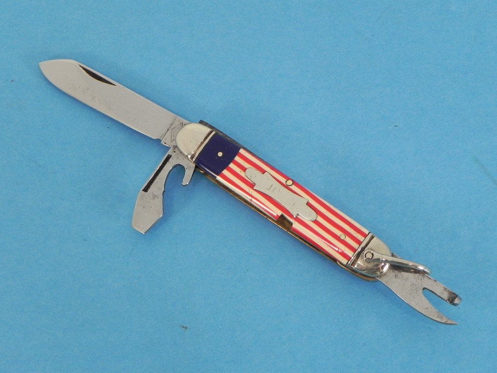 Scarce Ikco Imperial Knife Red White Blue Flag Scout Knife