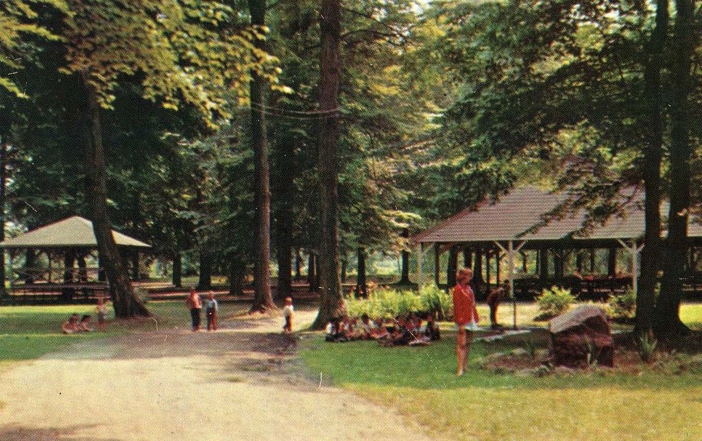 Wellsville NY Island Park Curteich PM 1958