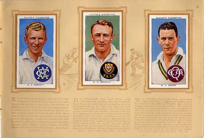 Tobacco Card Album Cards John Player Cricketers 1938 Cricket Bradman