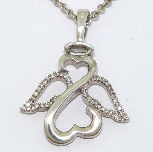 Jane Seymour Sterling Silver 1 15ct Diamond Open Heart Angel Necklace