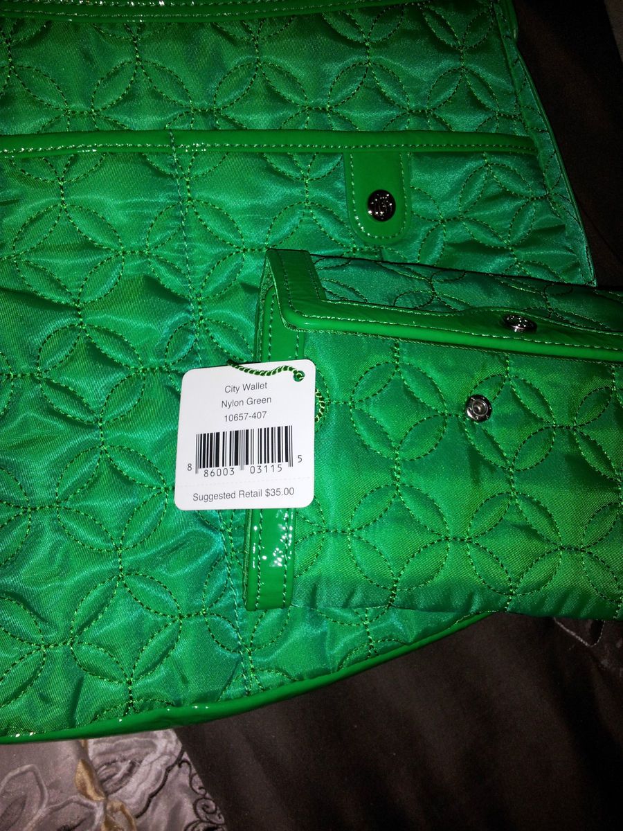 Vera Bradley Nylon Green Gramercy Shoulder Bag w Matching City Wallet