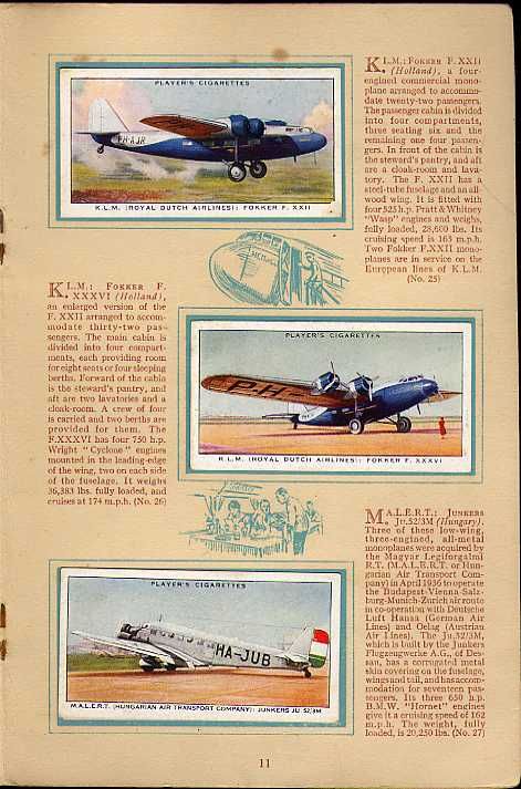 Tobacco Card Album Cards John Player International Air Liners Plane 1936  