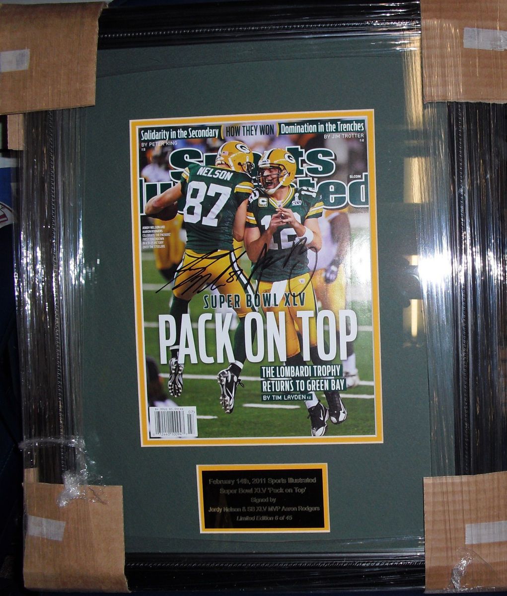 Aaron Rodgers Jordy Nelson Signed SI Super Bowl Issue Framed Auto JSA GB Packers  