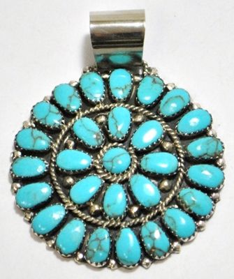 Navajo Turquoise Cluster Sterling Silver Pendant Juliana Williams  