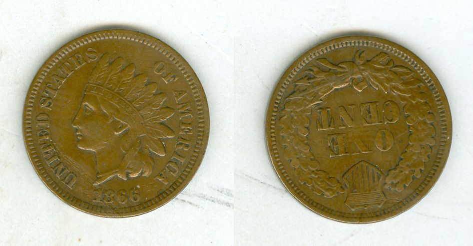 1866 Indian Head Cent Penny Very Fine Philadelphia Minted Scarce