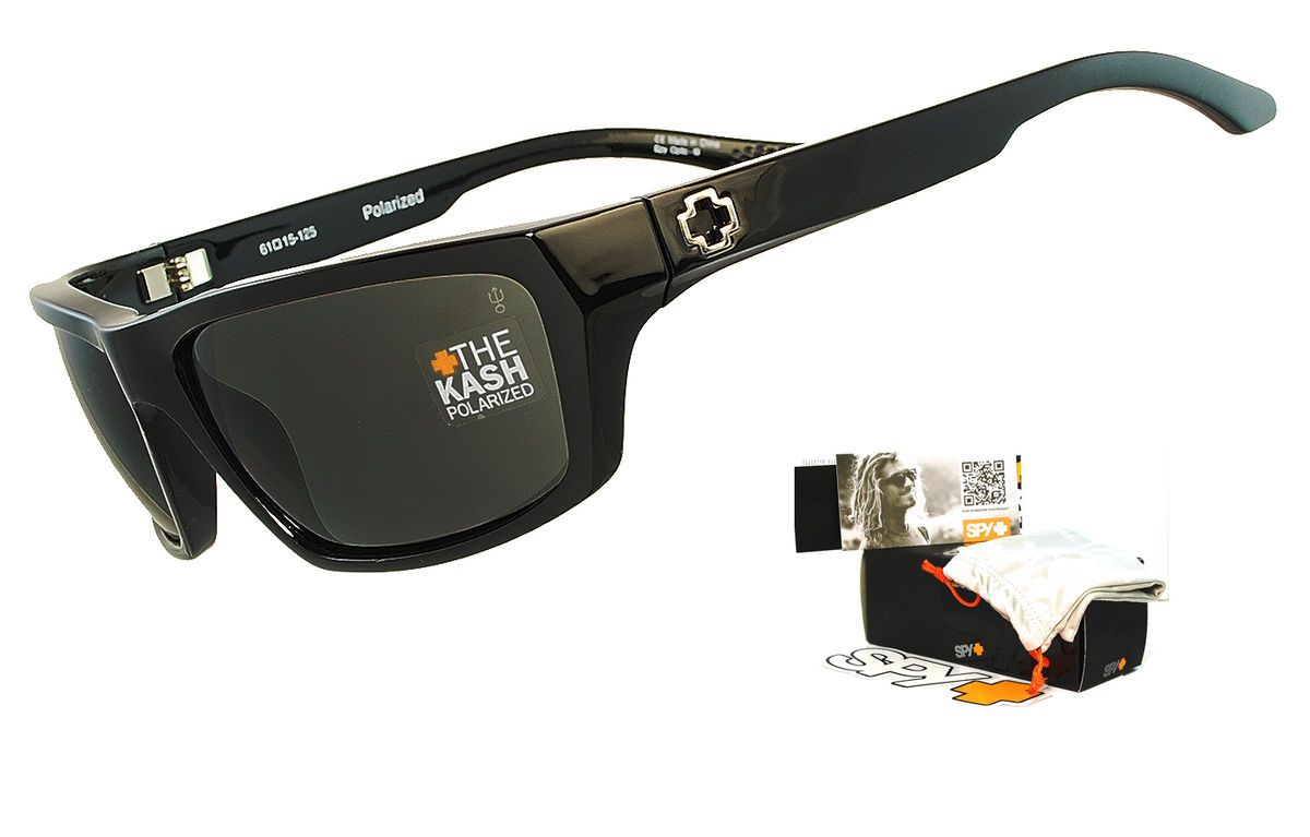 Spy Kash Mens Sunglasses Gloss Black Frame   Grey Polarized Lens