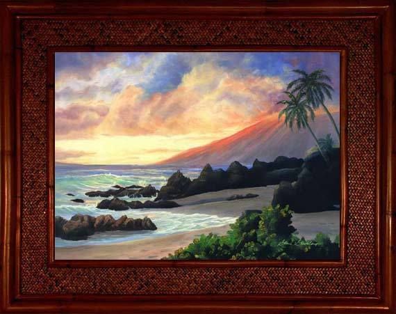 Maui Kihei Sunset Beach Hawaii Wailea Kamaole Rattan Frame Framed