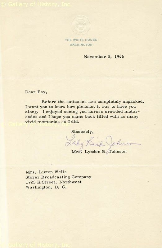 Lady Bird Johnson Typed Letter Signed 11 03 1966