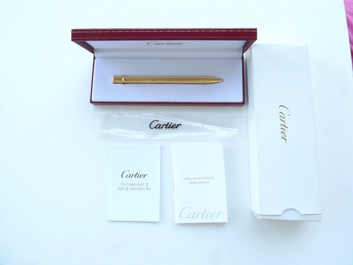 Cartier Must II Ball Point Pen 18K Gold GP Godron EXC