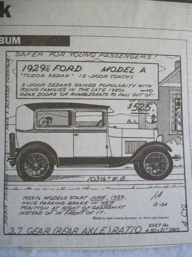 1929 1 2 Ford Model A Tudor Auto Album Paper Article
