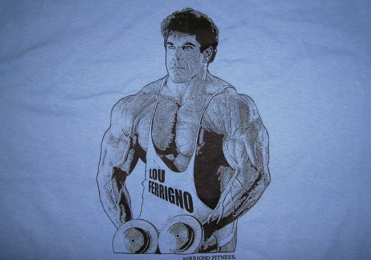 Lou Ferrigno Fitness T Shirt Vtg Incredible Hulk Bodybuilder Pumping