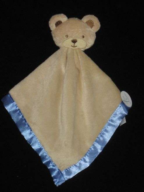 Tan Brown Blue Teddy Bear Security Blanket Baby Lovey Lovie