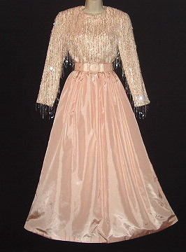 Bangled Fringe Bill Blass Evening Metallic Gown Dress S