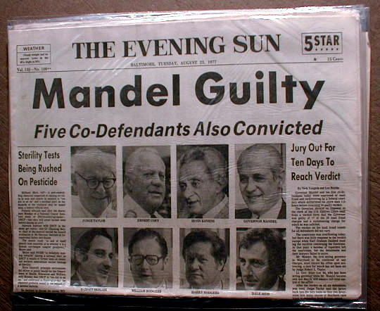  newspapers MARYLAND GOVERNOR MARVIN MANDEL Corruption Trial VERDICTS