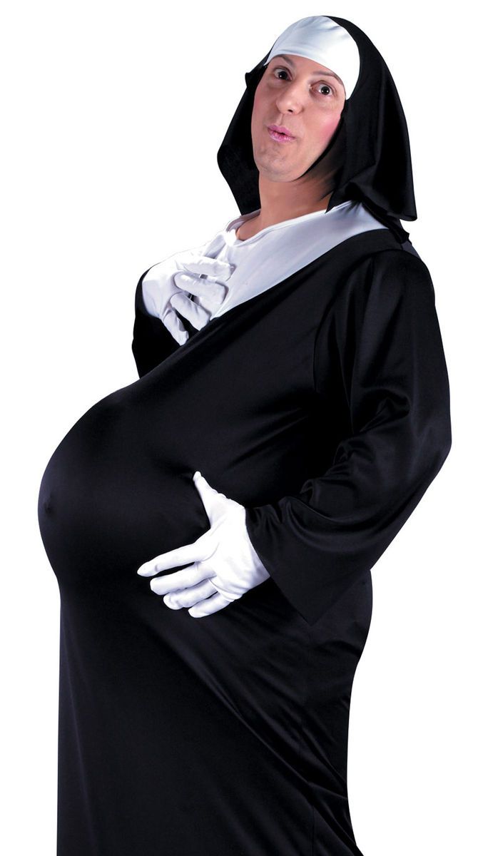 Mens Funny Pregnant Nun Halloween Costume.