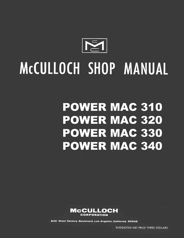 McCulloch Power Mac 310 320 330 340 Chain Saw Manual Package Owners