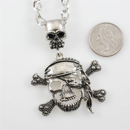 Mens Necklace Skull Pirate Pendant Chain