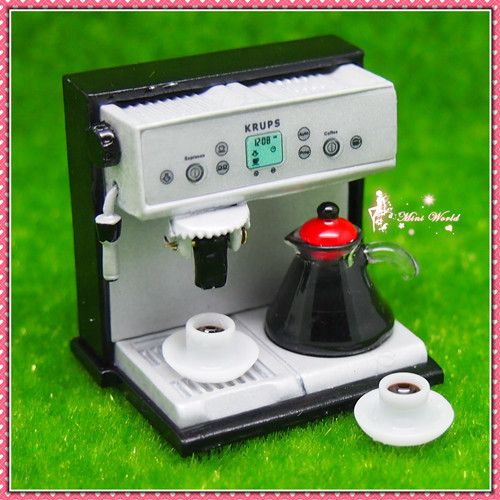 Dollhouse Miniature Kitchen Metal Expresso Coffee Machine with Coffee