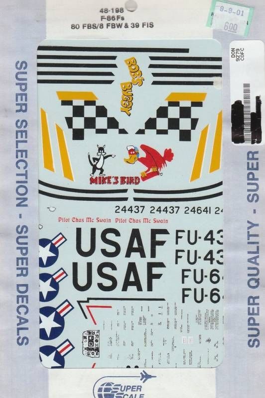 48 SuperScale Decals USAF F 86F 80th FBS Bobs Buggy & 39th FIS Mike