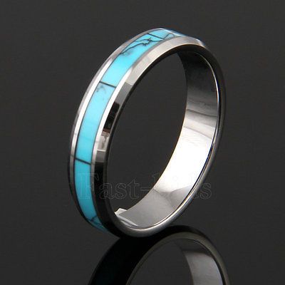 Carbide Turquoise Carbon Fiber Inlay Band / Wedding Ring Sz 4 14