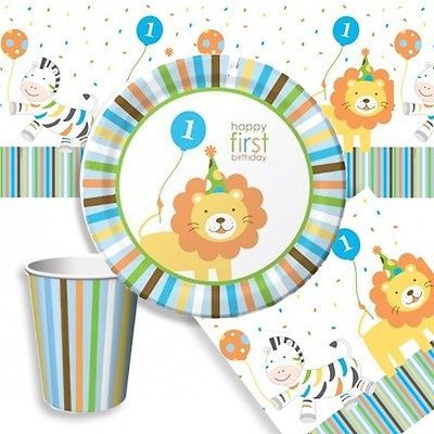 Stylish Baby Boys 1st First Birthday Party Plates Cups Napkins