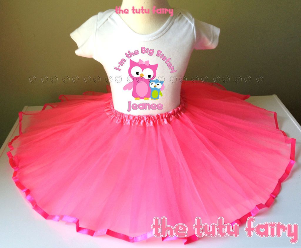 big sister to little brother shirt & pink tutu set outfit name age 12