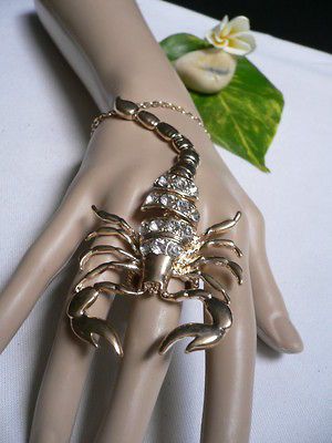 MAMZING BIG GOLD SCORPION HAND CHAIN SLAVE BRACELET RING CONNECTED HOT