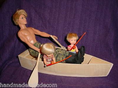 Barbie size WOODEN BOAT with oars for Tommy Kelly KEN GI JOE ALAN FREE