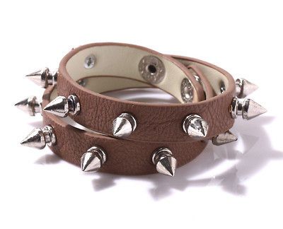 Row Unisex Leather Rivet Spike Studded Wristband Bracelet Cuff Bangle
