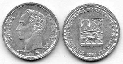 Venezuela 1960 25 Centimos UNC (KM35a)   Silver