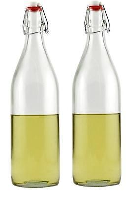 Set of 2   Bormioli Rocco Giara Clear Glass Swing Top Bottles 33.75 oz