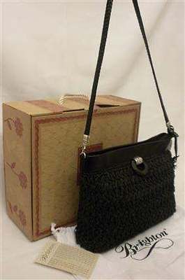 Brighton Lanai Large Crochet Black Straw Zip Clutch / Shoulderbag #