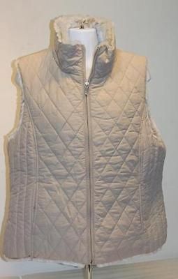 NWOT Womens WEATHERPROOF Reversible Faux Fur Vest Large Cream