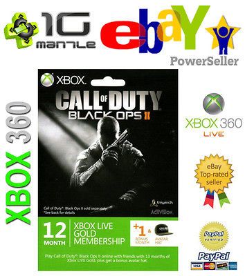 SUBSCRIPTION XBOX 360 LIVE 12+1 (13) MONTH GOLD + AVATAR COD BLACK OPS